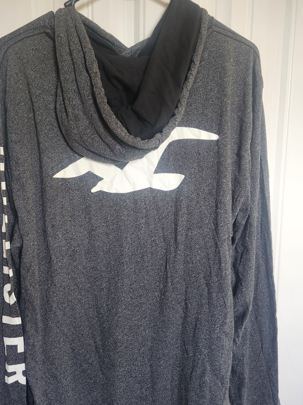 Hollister Men's Black Heather Lightweight Hoodie Shirt Size XL - Picture 8 of 9